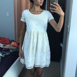 navy and cream lace dress